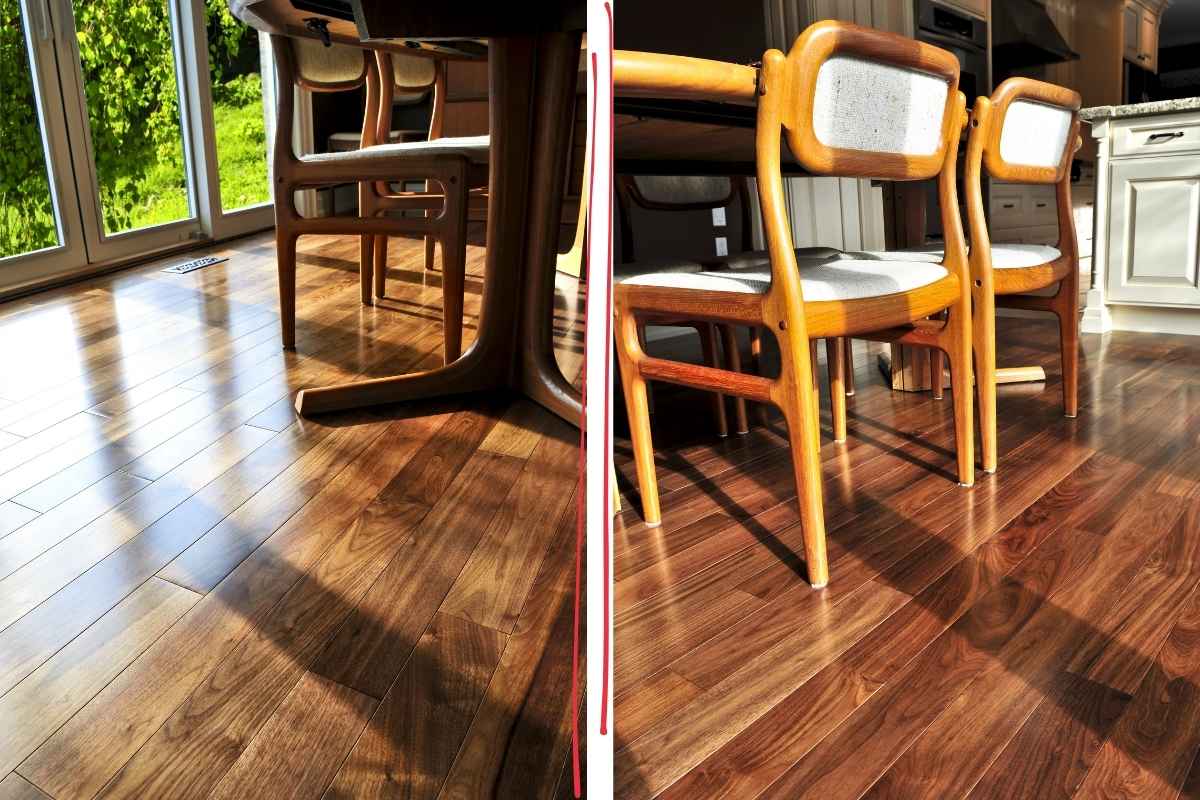 Tmavé dřevo na podlaze působí luxusním dojmem