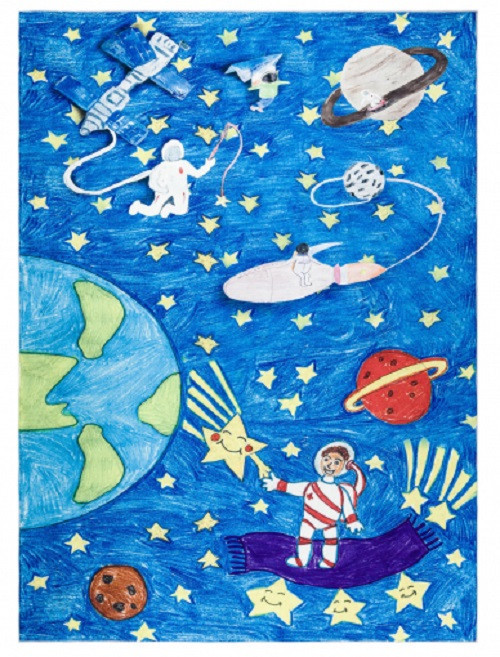 Dětský kusový koberec Bambino 2265 Rocket Space blue 80x150 cm