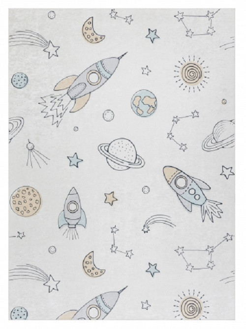 Dětský kusový koberec Bambino 1278 Space rocket cream 80x150 cm