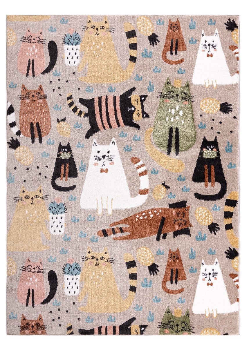 Dětský kusový koberec Fun Kittens Cats beige 180x270 cm