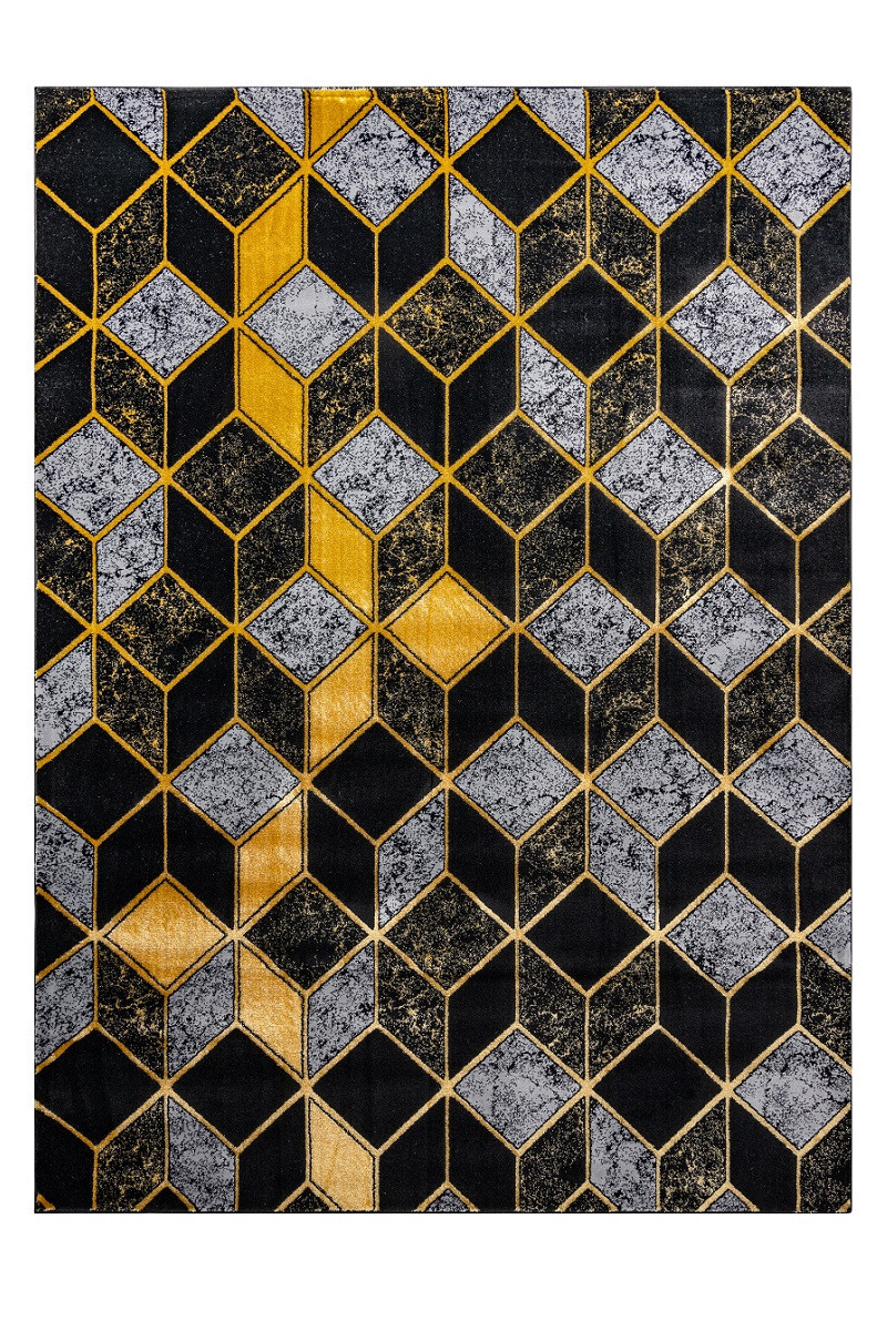 Kusový koberec Gloss 400B 86 3D geometric black/gold 120x170 cm