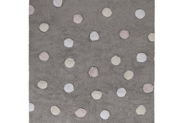 Ručně tkaný kusový koberec Tricolor Polka Dots Grey-Pink