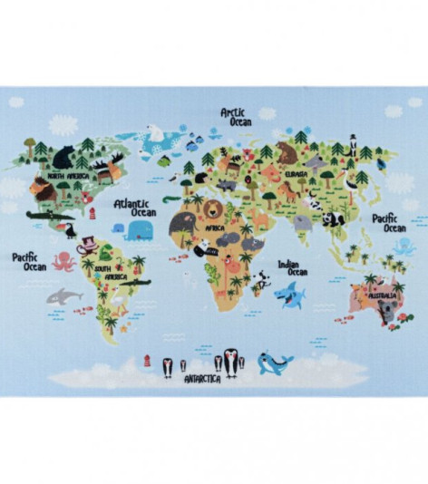 Dětský kusový koberec Play 2917 blue - mapa světa